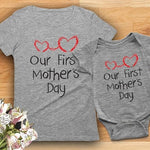 Tstars Our First Mothers Day Mommy and Me Matching Outfits Mom and Baby Shirts Set Mom Gray Medium/Baby Gray Newborn (0-3M)