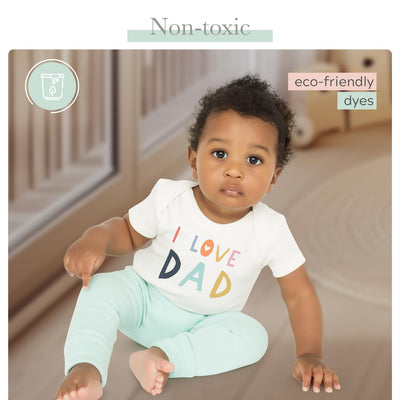 Finn + Emma - Organic Cotton Graphic White Baby Bodysuit for 3-6 Months - Soft and Comfortable Gender Neutral Baby Clothes - Funny Baby Onesies - Love Dad Design