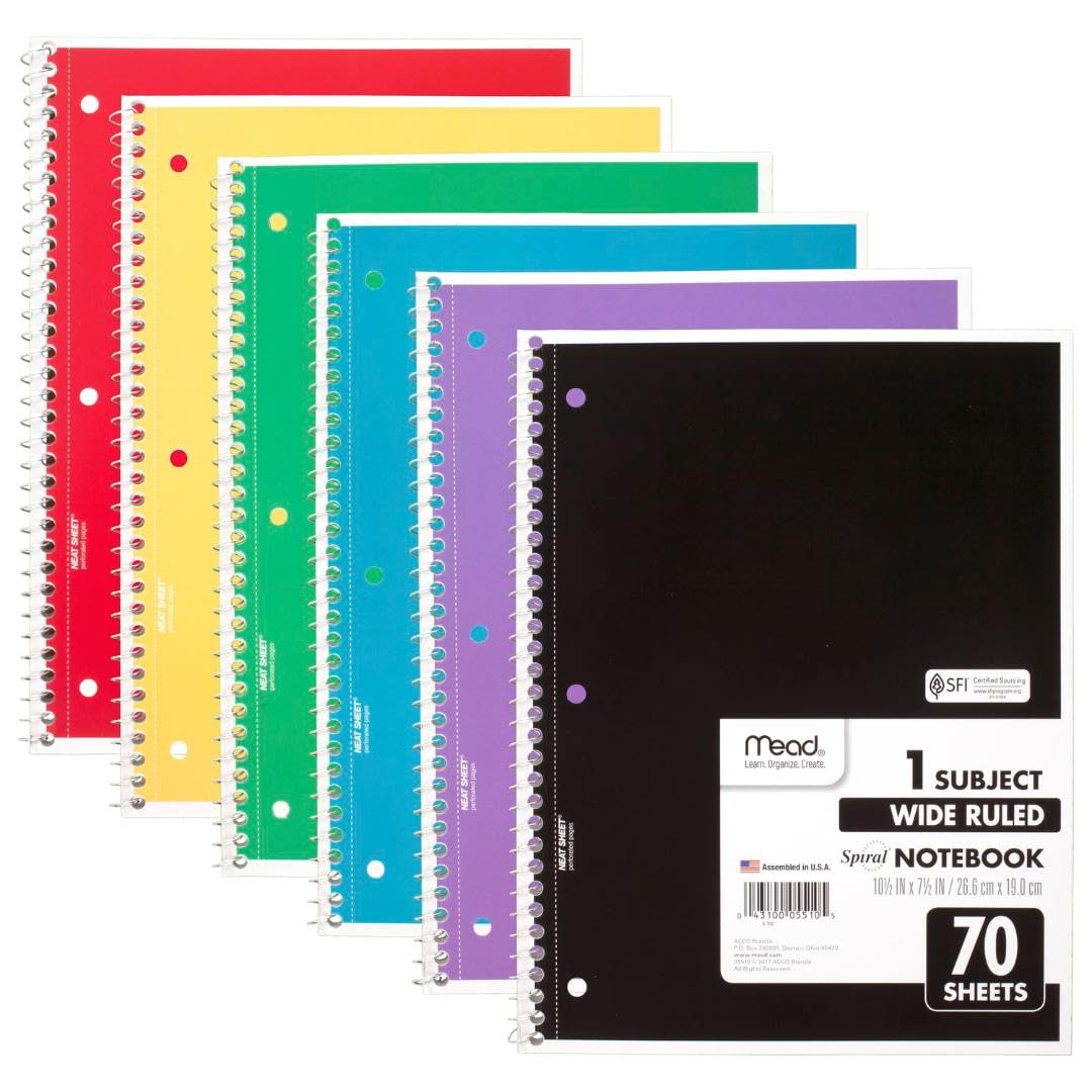 Mead Spiral Notebook, 6 Pack, 1 Subject, Wide - Mead - Baby and Toys - USA