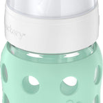 Lifefactory 8-Ounce Wide Neck Glass Baby Bottle with Protective Silicone Sleeve and Hard Sippy Spout, Mint (LG2221WMI4)