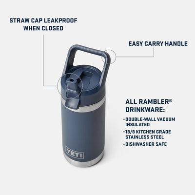 YETI Rambler Jr. 12 oz Kids Bottle, with Straw Cap, Rescue Red