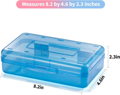 Sooez 1 Pack Clear Pencil Box, Large Plastic Pencil Case Crayon Box, Colored Hard Pencil Case Organizer, Maker Organizer with Lid, Small Art Craft Storage Containers Pen Box for for Boys School, Blue