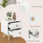 Giantex Night Stand with 2 Drawers, Mid Century Modern Bedside Table with Cute Round Knobs, Wooden Side End Table with Solid Rubber Wood Legs, Small Nightstand for Kids Bedroom Dorms, White
