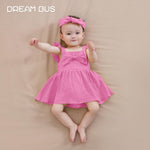 DREAM BUS Newborn One-piece Romper Dress Infant Ruffle Sleeveless Bodysuit with Headband Baby Clothes Baby Girl Jumpsuits