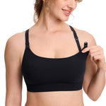 MOMANDA Y-Back Nursing Sports Bras for Breastfeeding Wireless Maternity Workout Yoga Bra Black Medium
