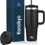 30 oz Tumbler with Handle and 2 Straws,2 in 1 Lid Insulated Water Bottle Stainless Steel Travel Coffee Mug,Blue Haze