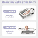 Foldable Baby Bathtub, Lightweight Bathtub for Infants to Toddlers with Soft Cushion & Thermometer, Portable Baby Tub Newborn to Toddler 0-24 Months(Grey)