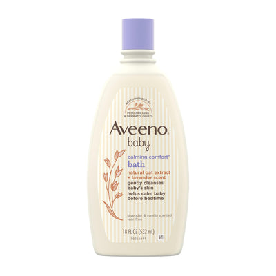 Aveeno baby calming comfort bath bottle on a white background