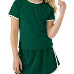PATPAT Girls 2 Piece Outfits Size 9-10 Years, Green White Color Block T Shirts and Skorts Clothing Sets, Girls Summer Outfits, Trendy Clothes Skirt Sets Summer Clothes Lounge Sets