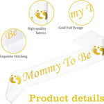 White Satin Mom to Be Sash for Baby Shower, White Mom to Be Sash with Gold Foil Text, Baby Shower Sash Decorations for Gender Reveal Newborn Party