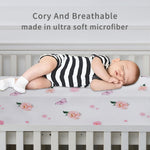 Crib Sheet for Boys and Girls, Super Soft Microfibre Crib Sheet Set, Breathable Cot Sheet, for Cot and Toddler Mattress, 130x70x20cm, Butterfly and Flower and Pink and Purple,4pcs