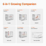 MAMAZING EvoNest Baby Crib, 6 in 1 Convertible Mini Crib with Wheels, 100% New Zealand Pinewood, 4 Adjustable Mattress Height Growing Bed, White