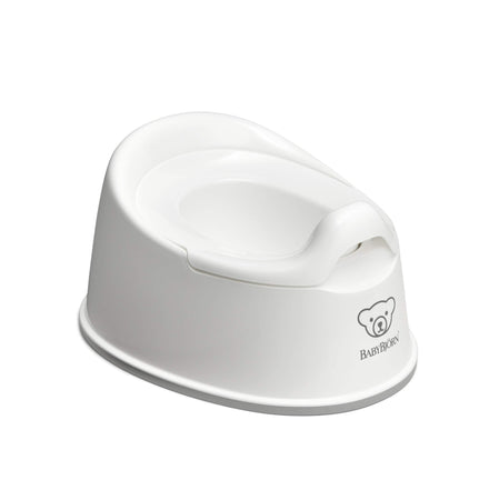 White baby potty with a visible brand logo on a white background