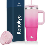 30 oz Tumbler with Handle and 2 Straws,2 in 1 Lid Insulated Water Bottle Stainless Steel Travel Coffee Mug,Blue Haze
