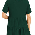 Xpenyo Women Tiered Maternity Top Fashion Short Sleeve Casual Pregnancy Blouse Shirts Deep Green M