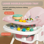 Baby High Chair, 5 in 1 High Chairs for Babies and Toddlers, Travel Foldable High Chair with Foot Rest, Detachable PU Cushion, Double Removable Tray, Adjustable Height & Recline, Locking Wheels