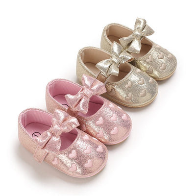 LAFEGEN Baby Girls Mary Jane Flats with Bownot Non Slip Soft Sole PU Leather Newborn Infant Toddler First Walker Cirb Dress Shoes(0-6 Months Infant 16 Gold)