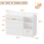 Timechee Changing Table Dresser, Baby Classic Nursery Dresser with 5 Drawers and 2 Shelves, Multi-Functional Baby Changing Table, Diaper Changing Station for Children's Room, White
