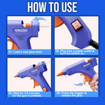 Amazzeo Mini Hot Glue Gun and Sticks Set 40pcs with 5 Fingers Safety Caps - Kids & Home Use Gun, Pistola De Silicona Caliente School Projects & Quick Repairs Small Glue Gun for Crafts