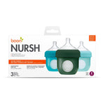 Boon Nursh Reusable Silicone Pouch Baby Bottles - Slow Flow Nipple - Silicone Baby Bottle Pouch and Nipple - Baby Feeding Essentials - Blue - 0-3 Months - 3 Count - 4 Ounce