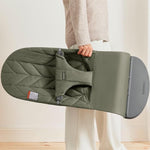 BabyBjörn Bouncer Bliss, Dark Green, Woven, Petal Quilt | 2-in-1 Adjustable Baby Bouncer Seat and Toddler Chair, Newborn to Toddler (8-29 lbs), 4 Positions, Lightweight & Portable