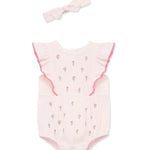 Little Me Clothes for Baby Girls' Tiny Flowers Bubble with Headband, Pink Tiny Flowers, 9 Months