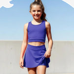 PATPAT Girls Skirt Sets Size 7-8 Years, Purple Crop Tank Tops and Elastic Waisted Skorts 2 Piece Outfits, Girls Workout Outfits, Activewear Athletic Sets Summer Clothes