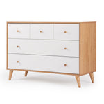 dadada Austin 5-Drawer Dresser for Nursery and Bedroom - Modern Design, Large Storage, Baby-Safe Finish, Anti-Tip Safety, Solid Wood Feet, Durable Construction (White + Red Oak)
