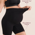 Momcozy Maternity Shapewear for Under Dresses, Anti-Chafing Mid-Thigh Pregnancy Underwear, Belly Support, Cotton Gusset Black