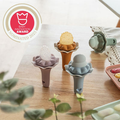Moonkie Baby Fruit Feeder with Freezer Tray | BPA Free Silicone Infant Food Feeder | Two Sizes Pouches and Breastmilk Popsicle Molds for Cooling Relief | Baby Shower Gifts 4 Months+, 2 Pack