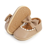 LAFEGEN Baby Girls Mary Jane Flats with Bownot Non Slip Soft Sole PU Leather Newborn Infant Toddler First Walker Cirb Dress Shoes, 0-6 Months Infant, 12 Beige