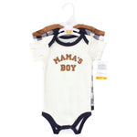 Hudson Baby Unisex Baby Cotton Bodysuits, Brown Navy Mamas Boy 3-Pack, 12-18 Months