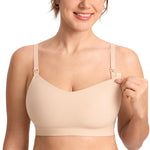 MOMANDA Seamless Nursing Bras for Breastfeeding Supportive Padded Wireless Maternity Bras with One-Piece Molded Cups Beige X-Small
