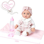 12'' Baby Doll in Gift Box with Pink Cloths, Pacifier, 13''x13'' Microfabric Blanket, and Feeding Bottle. Gift Idea for Ages 3+