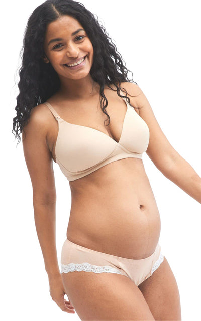 Motherhood Maternity Women's Maternity Lightly Lined Wireless Nursing Bra, Nude , 36C