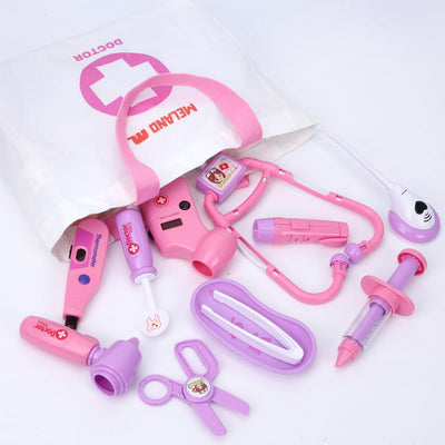 Meland Toy Doctor Kit for Girls, Pretend Play Toy Doctor Set with Dog , Carrying Bag, Stethoscope & Dress Up Costume Gift for Kids Toddlers Ages 3 4 5 6 Year Old for Role Play