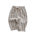 Baby Boys Striped Pants Toddler Girls Baggy Sweatpants Cute Barrel Joggers Cotton Breathable Lightweight Trousers Summer Elastic Waist Bottoms with Drawstring,Beige, Size 3-6 Months