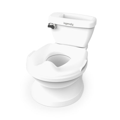 White toilet seat with a raised platform on a white background, featuring the 'ingenuity' brand.