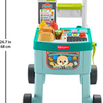 Fisher-Price Baby Push Toy 4-in-1 Snack Cart Walker Learning Activity, 14 Pieces for Pretend Play Infants Ages 6+ Months, Multilanguage Version
