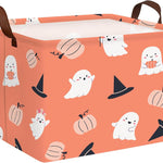 Large Halloween Themed Candy Gift Basket for KidsTrick or Treat Storage Bin Girls Boys Room Décor (Bohemian Bowknot Pumpkin Ghost)