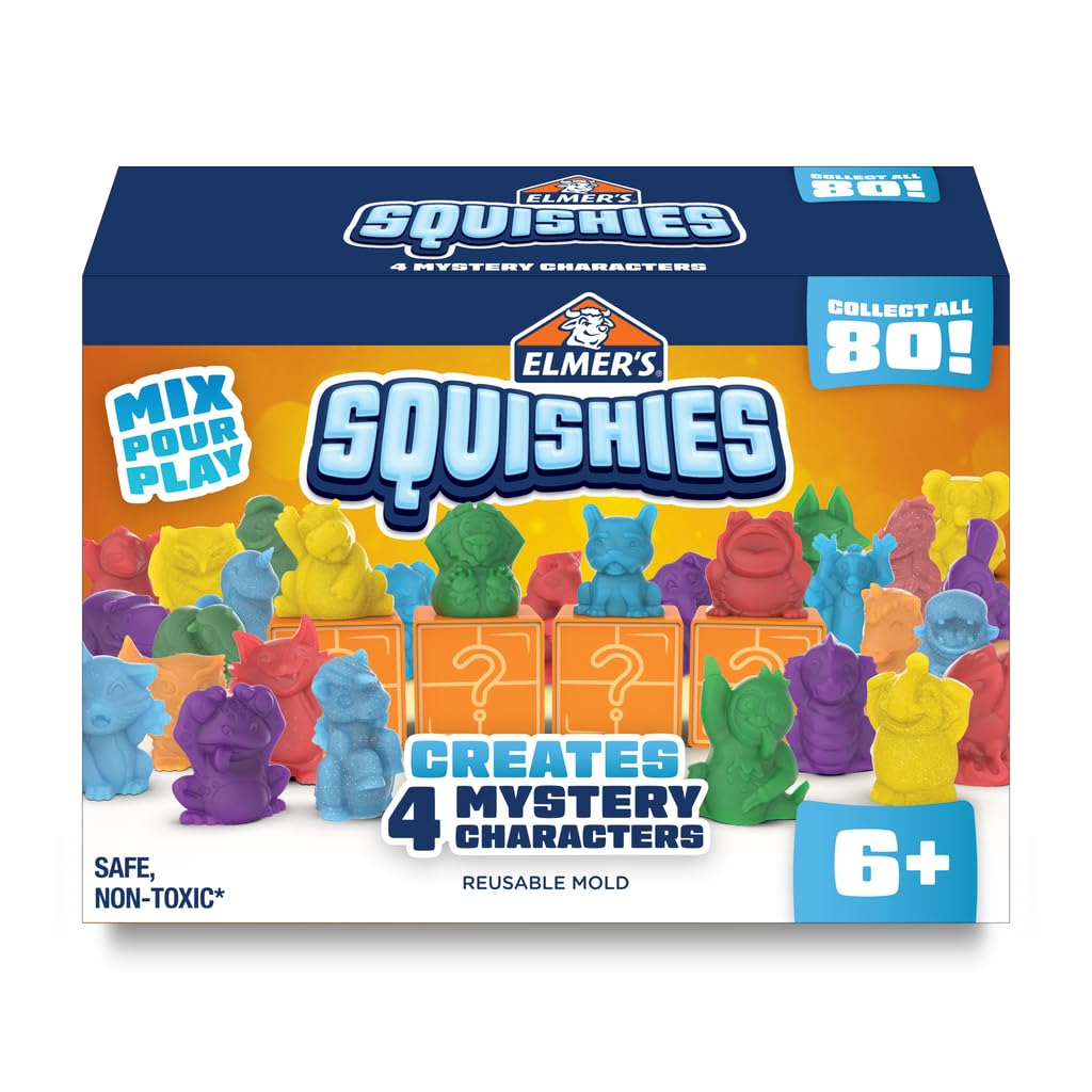 Elmer’s Squishies Kids’ Activity Kit, DIY Squishy Toy Kit Creates 2 Mystery Characters, 12 Piece Kit