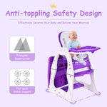 Costzon Baby High Chair, 3 in 1 Infant Table and Chair Set, Convertible Booster Seat with 3-Position Adjustable Feeding Tray, Adjustable Seat Back, 5-Point Harness (Purple)