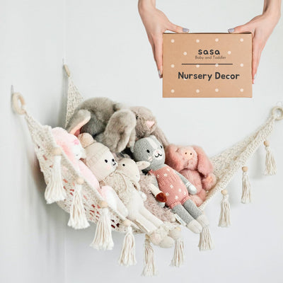 Sasa Baby and Toddler Macrame Toy Hammock for Stuffed Animals - Plushie Toy Hammock for Baby Nursery Decor, Plush Hammock, Stuffy Hammock, Hanging Stuffed Animal Organizer, Buttercream