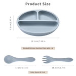 Silicone Baby Feeding Set, Includes Baby Spoons, Toddler Plates and Baby Fork, Suction Plates for Toddlers Divided Design, Microwave and Dishwasher Safe (C-2)