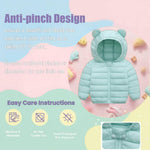 JUTHWYA Fall Winter Coats for Baby Boys Girls Kids Toddler Light Puffer Down Jacket with Hoods Infants Outerwear Mink Green 12-18 Months