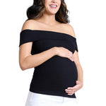 Motherhood Maternity Women’s Off-The-Shoulder Rib Knit Pregnancy Top, Black, Medium