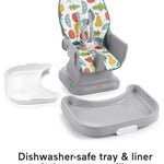 Fisher-Price Baby to Toddler High Chair SpaceSaver Simple Clean Portable Dining Seat & Booster with Washable Deep Tray & Liner, Pacific Pebble