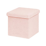 B FSOBEIIALEO Small Storage Ottoman Cube Sherpa Ottomans Foot Rest, Foldable Boucle Ottoman, Faux Teddy Fur, Pink 12.6"x12.6"x12.6"