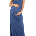 Smallshow Women's Split Long Maternity Dress Sleeveness Ruched Pregnancy Clothes X-Large Grey Blue