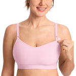 MOMANDA Seamless Nursing Bras for Breastfeeding Supportive Padded Wireless Maternity Bras with One-piece Molded Cups Sweet Pink Medium